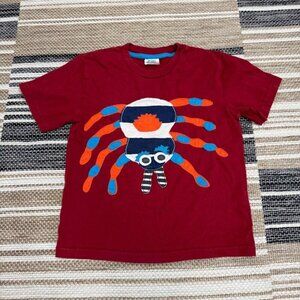 Mini Boden Boys Short Sleeve T-Shirt Spider Applique Crewneck Pullover Red 5-6Y
